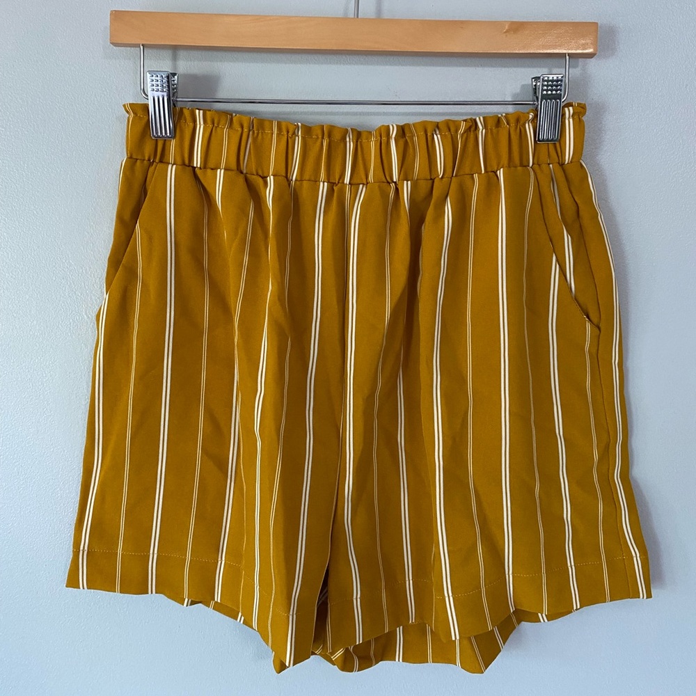 Yellow striped soft shorts with pockets